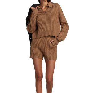 $175 Rag & Bone Camel Maxine Ribbed Merino Wool Pull Up Pocket Shorts